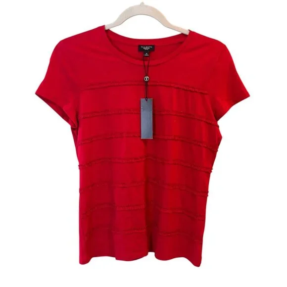 NWT Talbots Petites Red Short Sleeve Ruffle Trim Tee M Cotton Blend - Picture 7 of 7